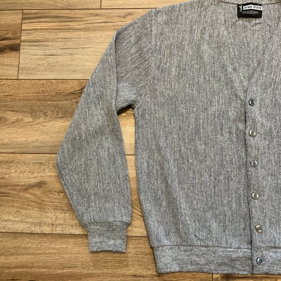 Men's VTG Pine State Knit Cardigan SZ LARGE Gray Acrylic Grandpa Retro - Picture 2 of 8
